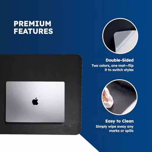 Desiretech Reversible PU Leather Desk Mat and Mouse Pad, Black and Silver, W: 60 cm, D: 35 cm – 3
