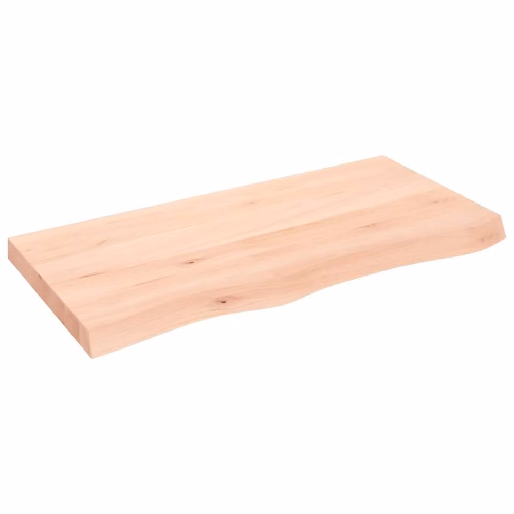 Berkfield Home Wall Mounted Oak Shelf in Natural Untreated Solid Wood, W: 100 cm, D: 50 cm, H: 2-6 cm