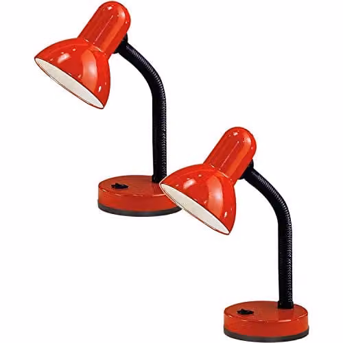 Loops 2 Pack Red Metal Adjustable Table Lamps with E27 Rocker Switch