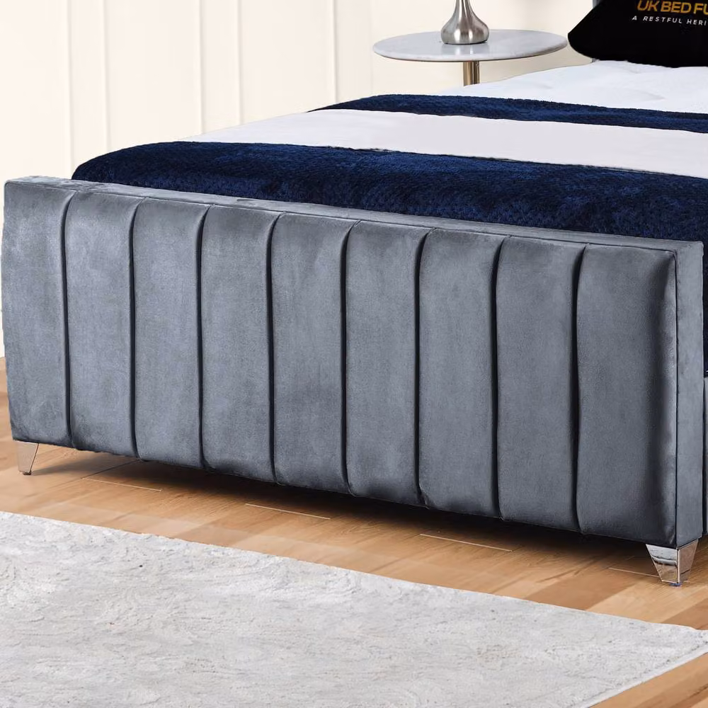 UK Bed Furniture Empire Winged Slatted Base Upholstered Velvet Bed in Anthracite Grey, Size: Super King (200 x 200 cm) – 3