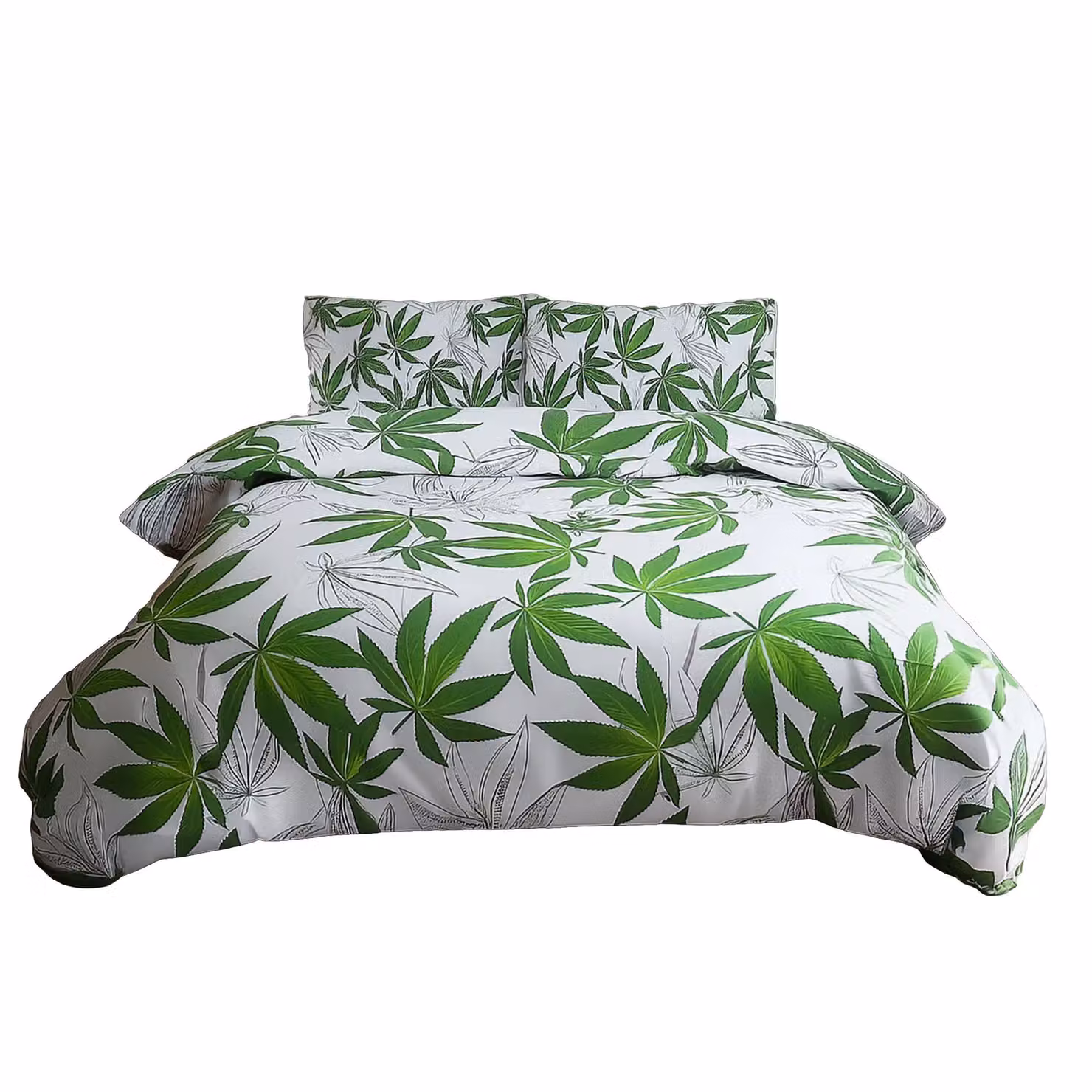 Home Sweet Home UK Cannabis Design Polycotton Duvet Cover and Pillowcase Set in Black or White, W/D/H: 240 x 220 x 180 x 200 cm – 2