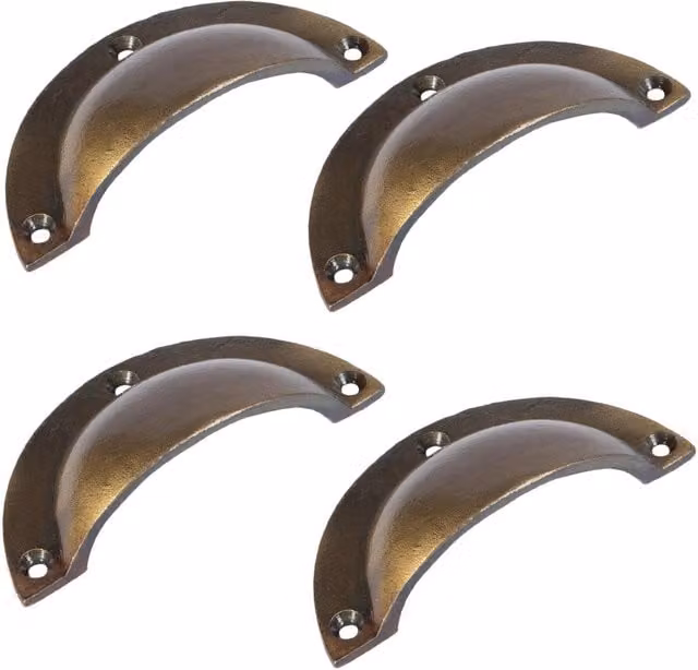 Hammer and Tongs Curved Cabinet Drawer Pull in Gold Brass, Pack of 4, W: 9.5 cm, H: 4.6 cm