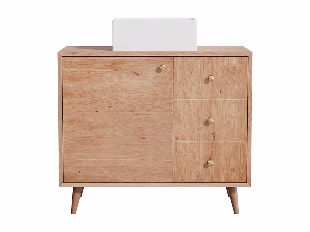 Vente-unique Solid Oak Bathroom Vanity Unit with Square Countertop Basin in Light Oak – 2