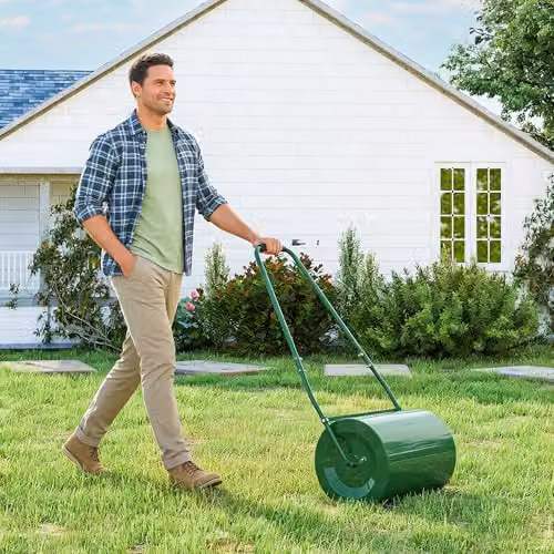 Outsunny 63 L Garden Lawn Roller with Water or Sand Filled Metal Drum, Green – 5