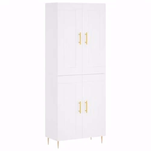 vidaXL Modern White Highboard with Hinged Doors and Internal Shelves, W/D/H: 69.5 x 34 x 180 cm