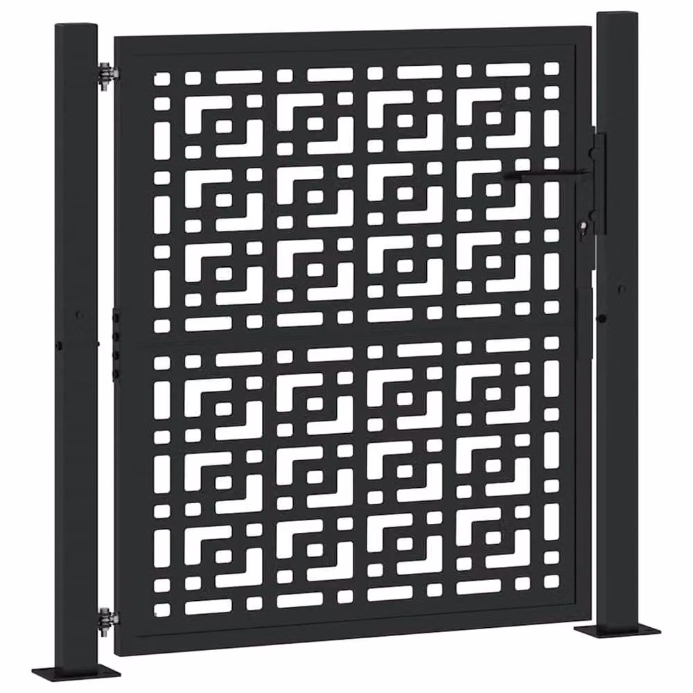 Berkfield Home Beautiful Garden Gate in Black Steel with Cross Design, W: 105 cm, H: 106 cm – 3