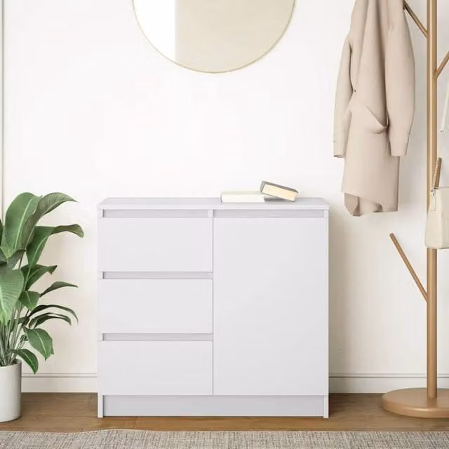 Berkfield Home White Sideboard with Drawer, W/D/H: 71 x 35 x 65 cm