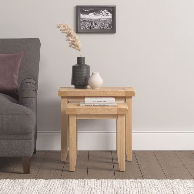 Seconique Windsor Nest of 2 Tables in Natural Oak
