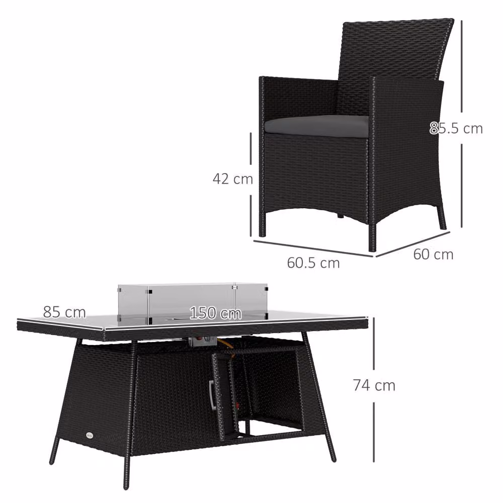 Wyld Haus Lemadi 6-Seater Rattan Outdoor Dining Set with Black Fire Pit Table – 3