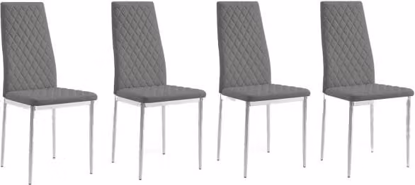 TGC Sara Set of 4 Grey Faux Leather Dining Chairs with Silver Metal Legs