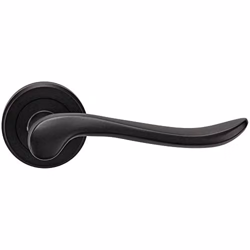 Loops Pair of Scroll Shaped Lever Handles on Round Rose with Concealed Fix, Matt Black