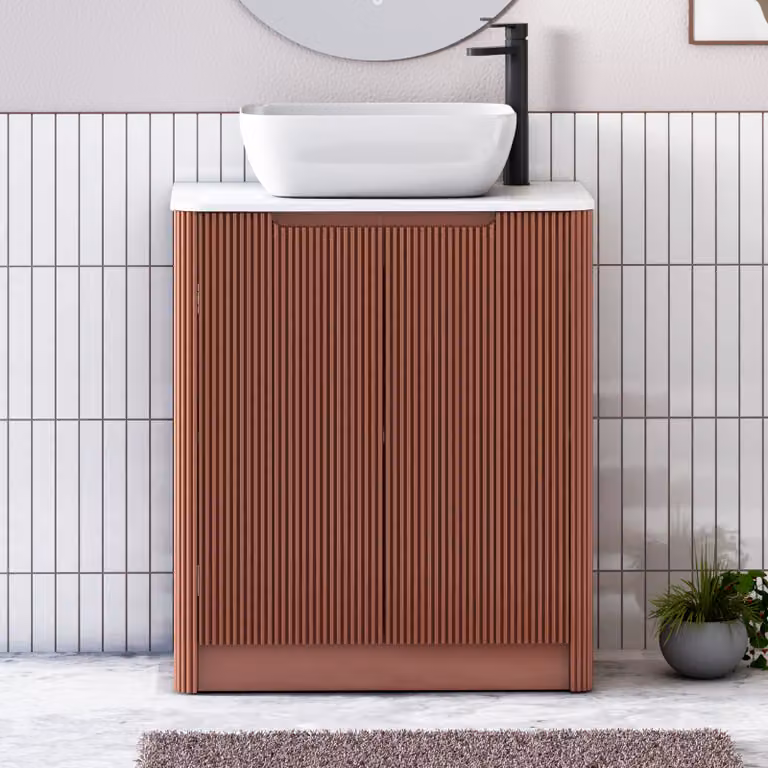 Royal Bathrooms Avenza 600mm Terracotta Clay Floor Standing 2 Door Vanity Unit with White Worktop and Elva Basin