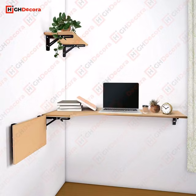Highdecora Heavy Duty Folding Wall Mounted Shelf Brackets, Black, 250 mm, 2 Pack