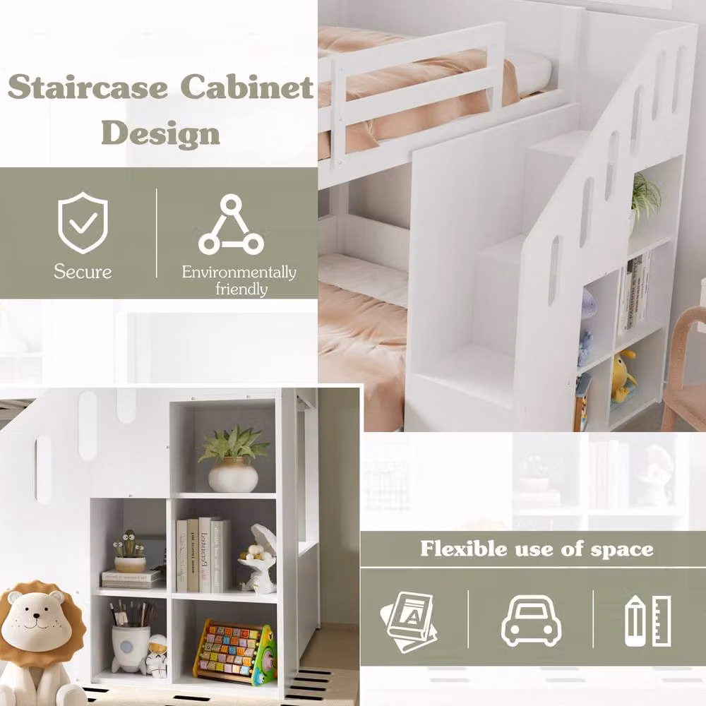 STILVORA White Childrens Bunk Bed with Stairs and Side Compartments, Pine Wood, 90 x 190 cm – 3