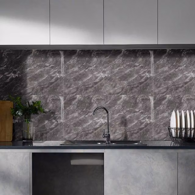 Lifeideas 10 Pack Self Adhesive Marble Look Wall Stickers, Dark Grey, W: 60 cm, H: 30 cm
