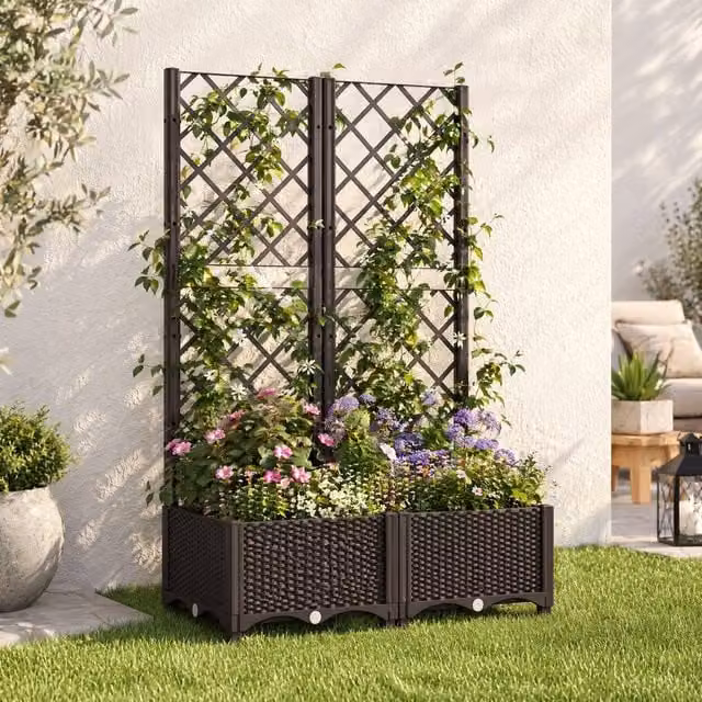 STILVORA Raised Garden Bed with Trellis in Brown, W/D/H: 123 x 80 x 40 cm – 1