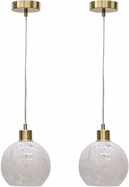 First Choice Lighting Confetti Set of 2 Glass Globe Pendant Lights in White and Gold/Brass – 1