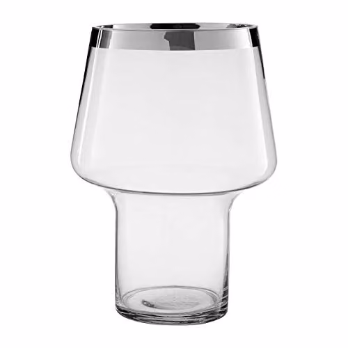 Premier Complements Verre Glass Vase, Transparent with Silver Finish, H 30.0 cm x W 22.0 cm x D 22.0 cm