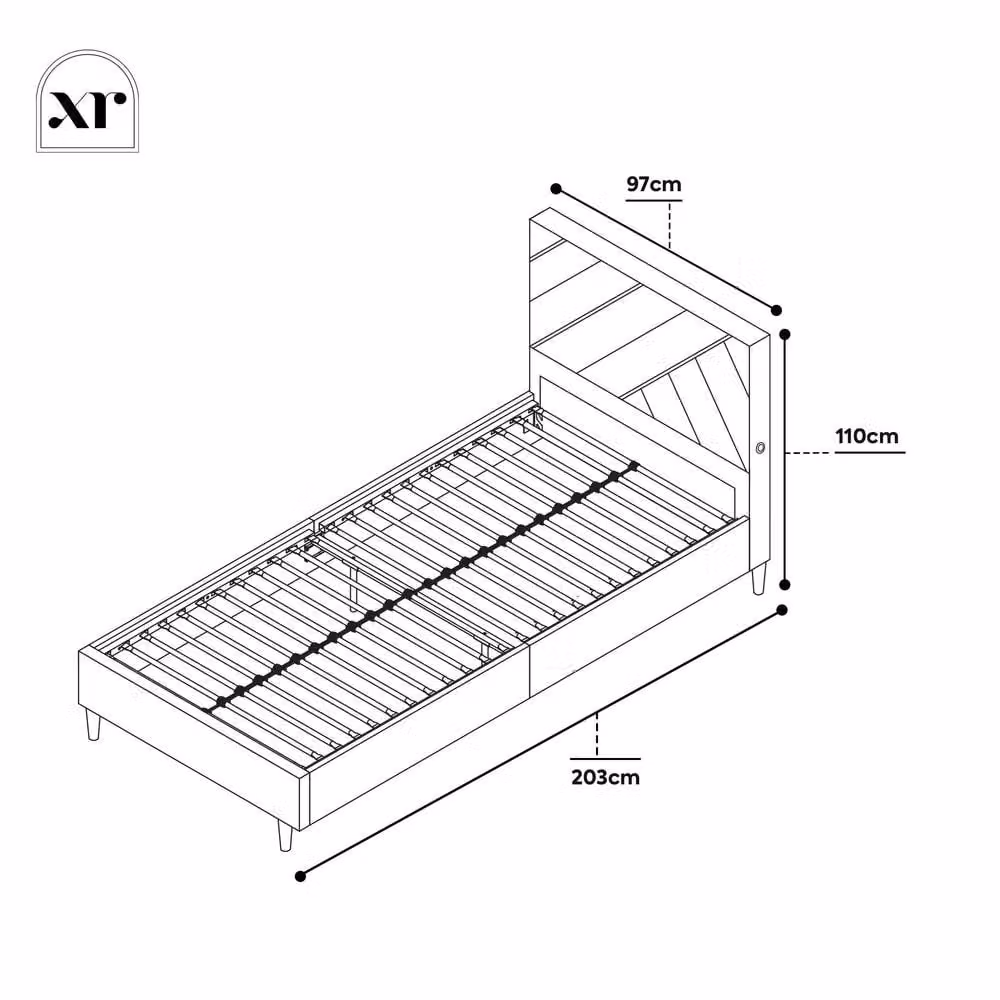 X Rocker Lily Single Bed Frame in Ivory Velvet with Under-Bed LED Lighting, W/D/H: 90 x 200 cm – 4