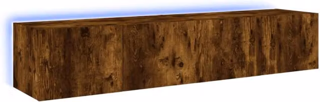Berkfield Home Set of 2 Modern Smoked Oak TV Wall Cabinets with Integrated LED Lighting, Brown, W: 80 cm, D: 35 cm, H: 31 cm