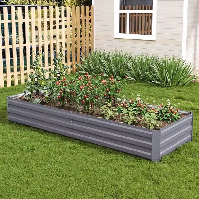 Breeins Grey Metal Rectangular Raised Garden Bed, W: 240 cm, D: 90 cm, H: 30 cm