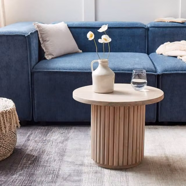 Wyld and Coco Round Mango Wood Coffee Table in Brown, W/D/H: 50 x 50 x 40 cm