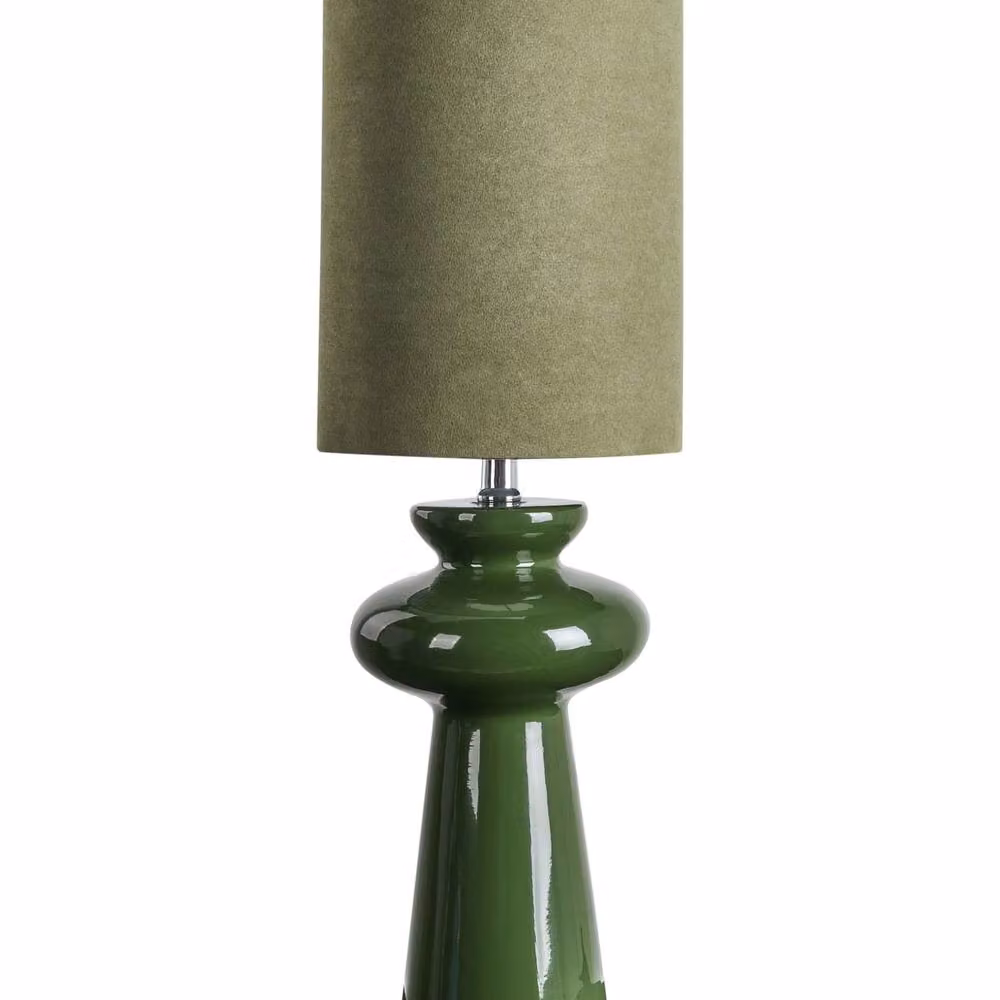 Wyld and Coco Green Ceramic Bedside Lamp with LED and Fabric Shade, Height: 62 cm – 2