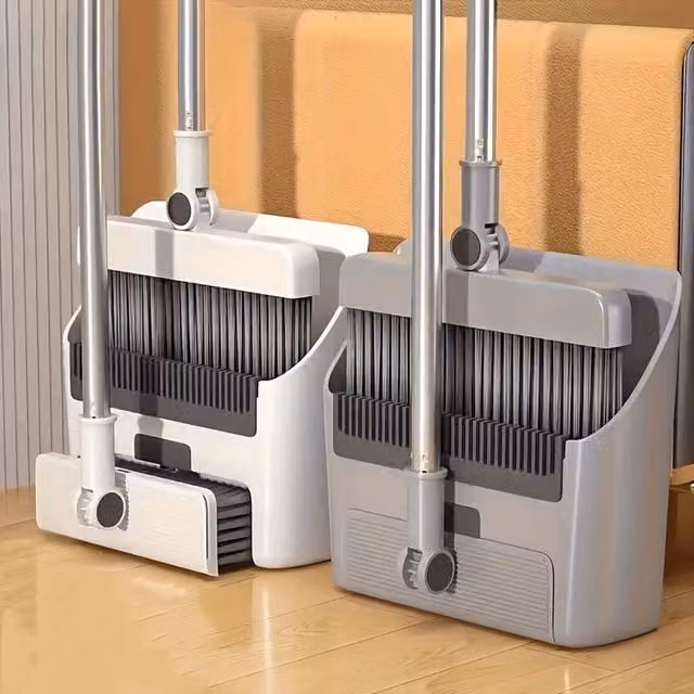 PAWNORA 3 in 1 Broom and Dustpan Combo Set in White and Grey