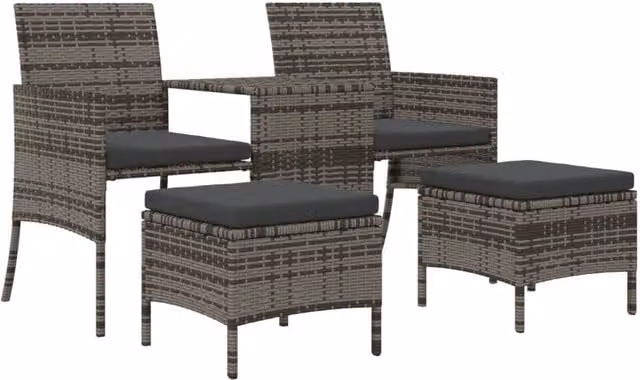 Berkfield Home Grey Poly Rattan 2-Seater Garden Sofa Set with Coffee Table and Matching Ottomans – 1