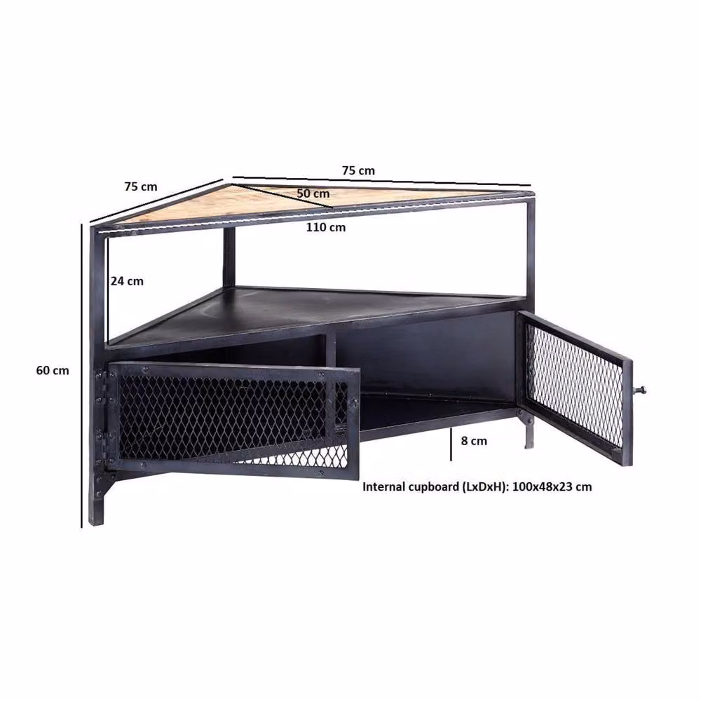 Wyld Haus Oulu Small Industrial TV Unit with 2 Doors in Brown Reclaimed Wood and Metal – 2