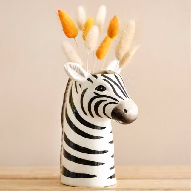 Lisa Angel Ceramic Zebra Head Tabletop Vase in White and Black