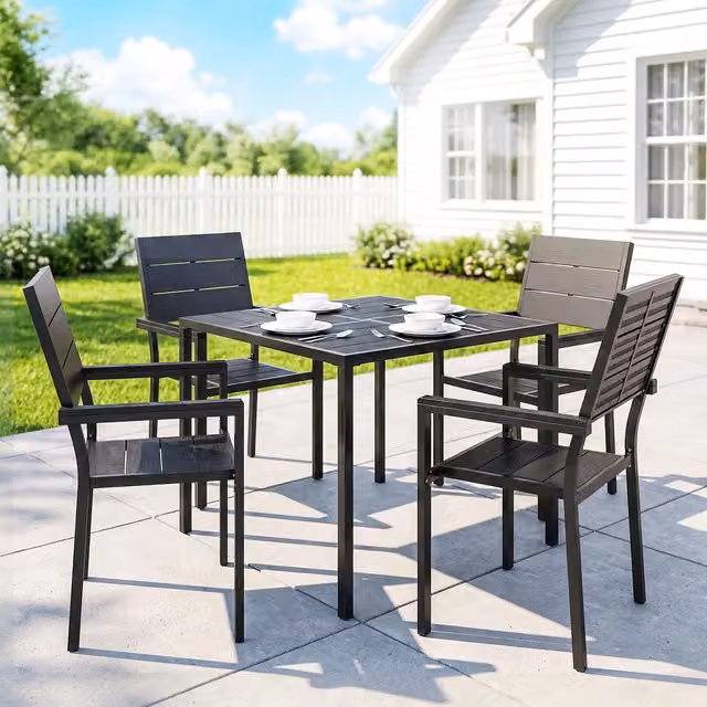 Outsunny 5 Piece Modern Garden Dining Set in Matt Black