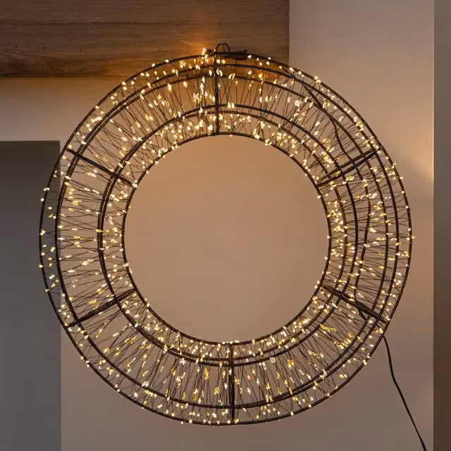Samuel Alexander 38cm Black Metal 3D Christmas Wreath with 960 Warm White LEDs
