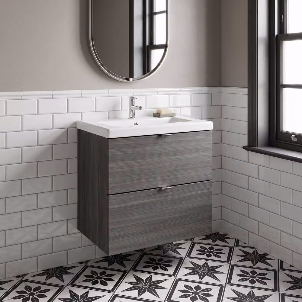 Balterley Alrewas 2 Drawer Wall Mounted Vanity Basin Unit in Anthracite Grey Woodgrain – 2