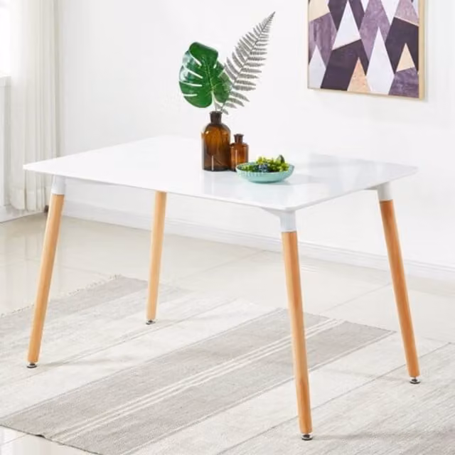 Life Interiors Halo Rectangular Dining Table in White Glossy MDF and Wood