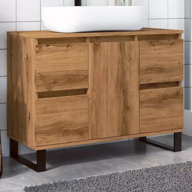 Berkfield Home Artisan Oak Bathroom Sink Cabinet in Brown, W/D/H: 80 x 33 x 60 cm