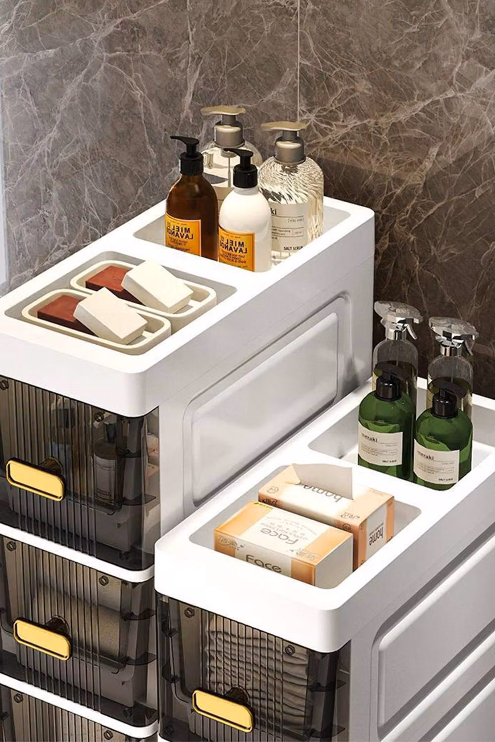 Living and Home 4 Tier Freestanding Plastic Storage Cabinet with Drawers in Grey – 3