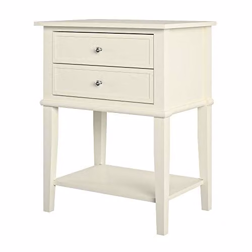 DHP Franklin Accent Table with 2 Drawers, White, W/D/H: 39.69 x 15.1 x 55.88 cm