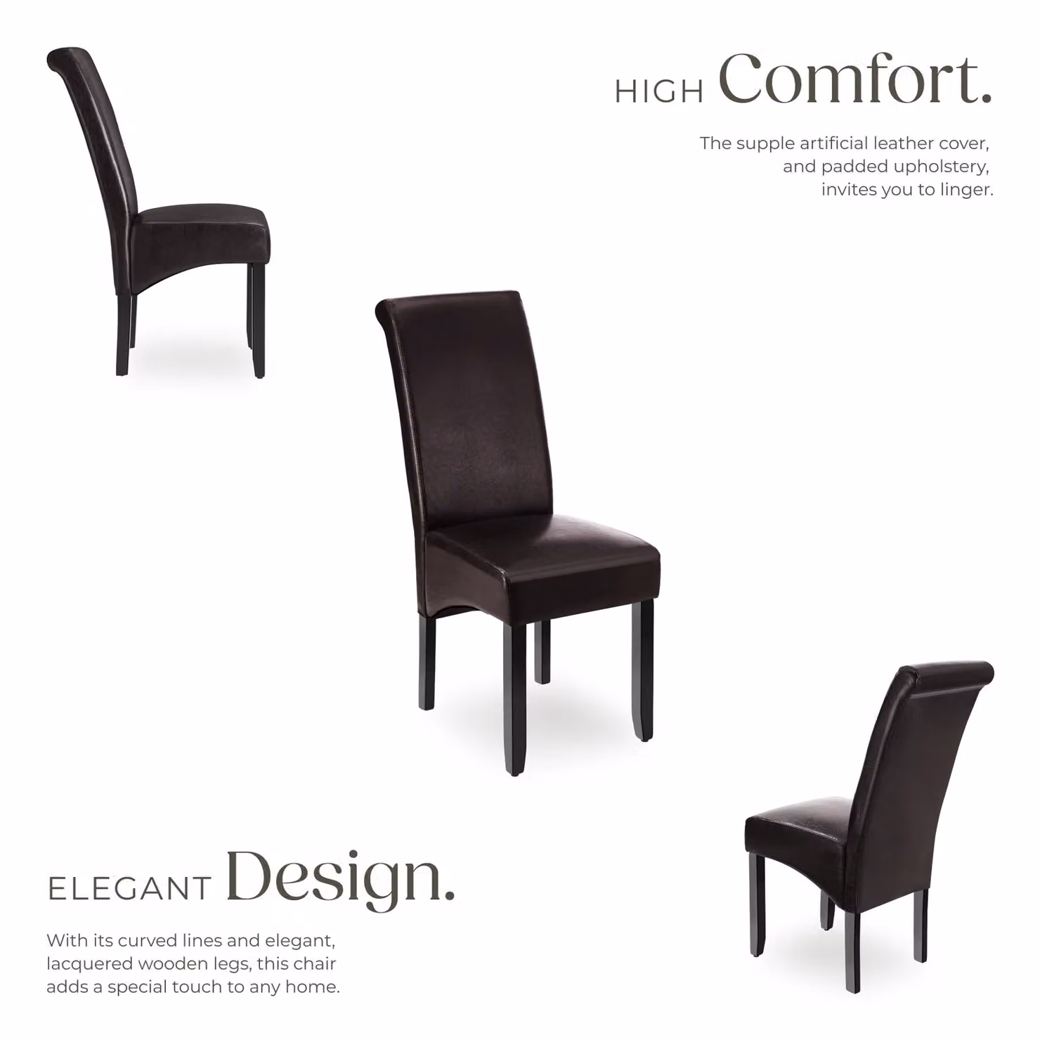tectake Set of 2 Modern Dining Chairs in Brown Synthetic Leather and Wood – 3