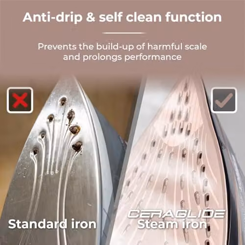 Tower Steam Iron with Ceramic Non-Stick Soleplate, Vertical Steam and Anti-Calc System, Black and Gold – 6