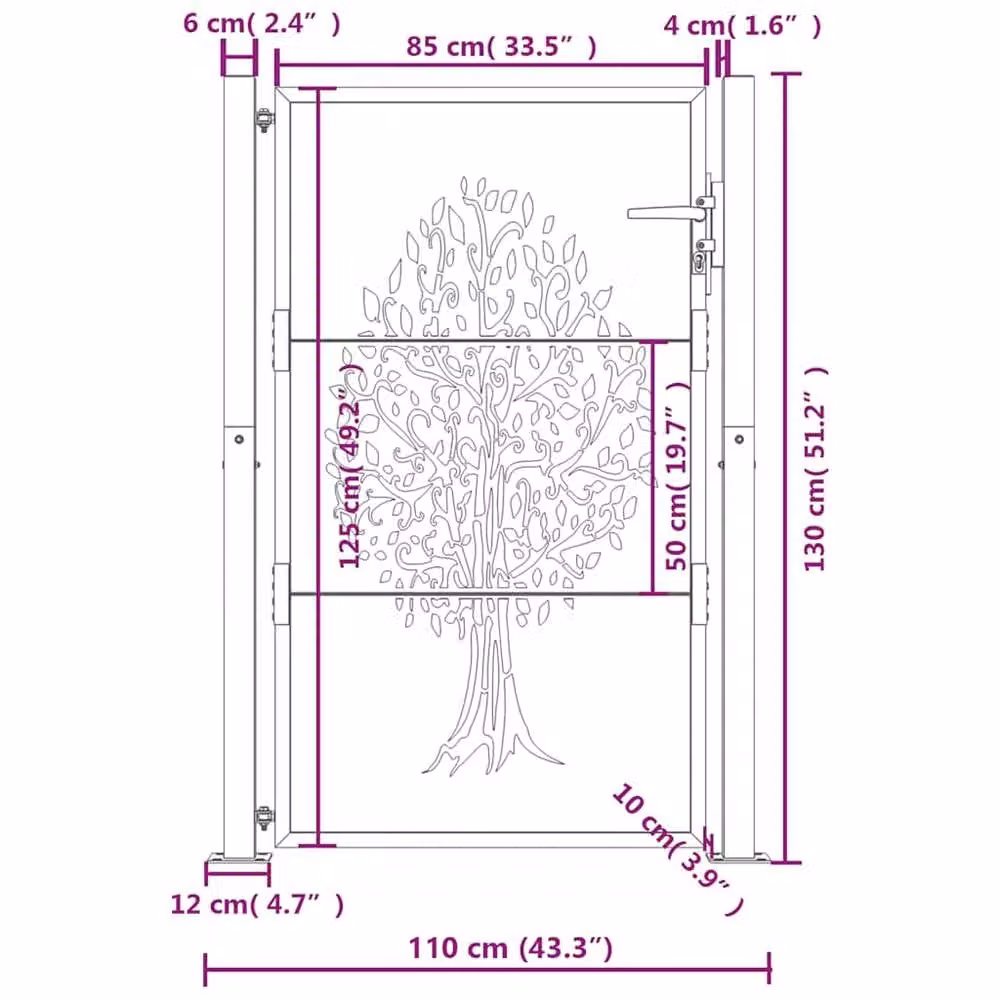Berkfield Home Beautiful Garden Gate with Tree Design in Brown Corten Steel, W: 105 cm, H: 130 cm – 5