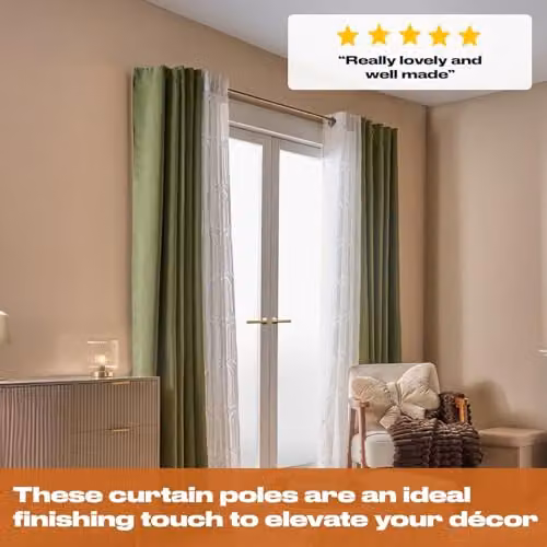 OHS Extendable Trumpet Metal Curtain Pole with Finials and Brackets, Gold – 2