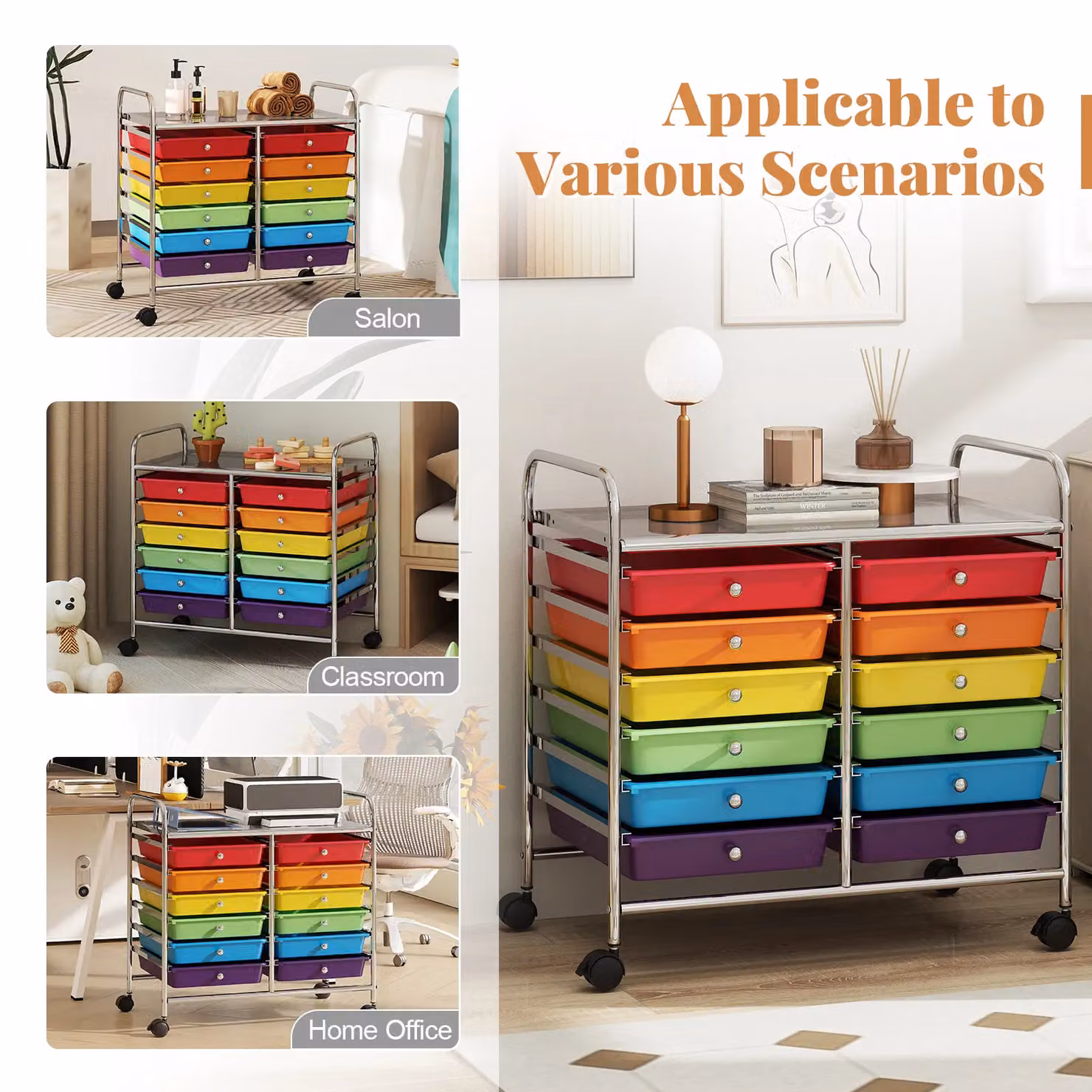 Costway Multi-Purpose Utility Storage Rolling Cart with 12 Drawers and Castors, Multicolour – 5