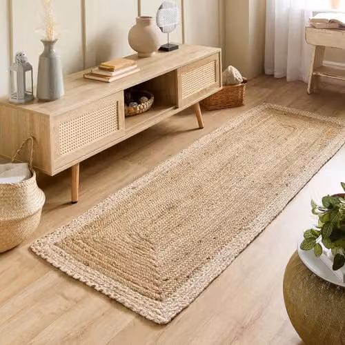 Phoenox Textiles Limited Origins Jute Border Table Runner in Natural White, W: 67 cm, L: 200 cm – 2