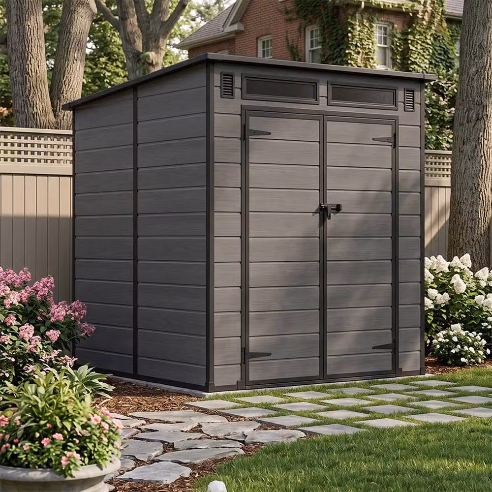 Living and Home Dark Grey Pent Roof Outdoor Garden Tool Storage Shed with Double Doors, W: 182.88 cm, D: 181.0 cm, H: 197.0 cm – 2