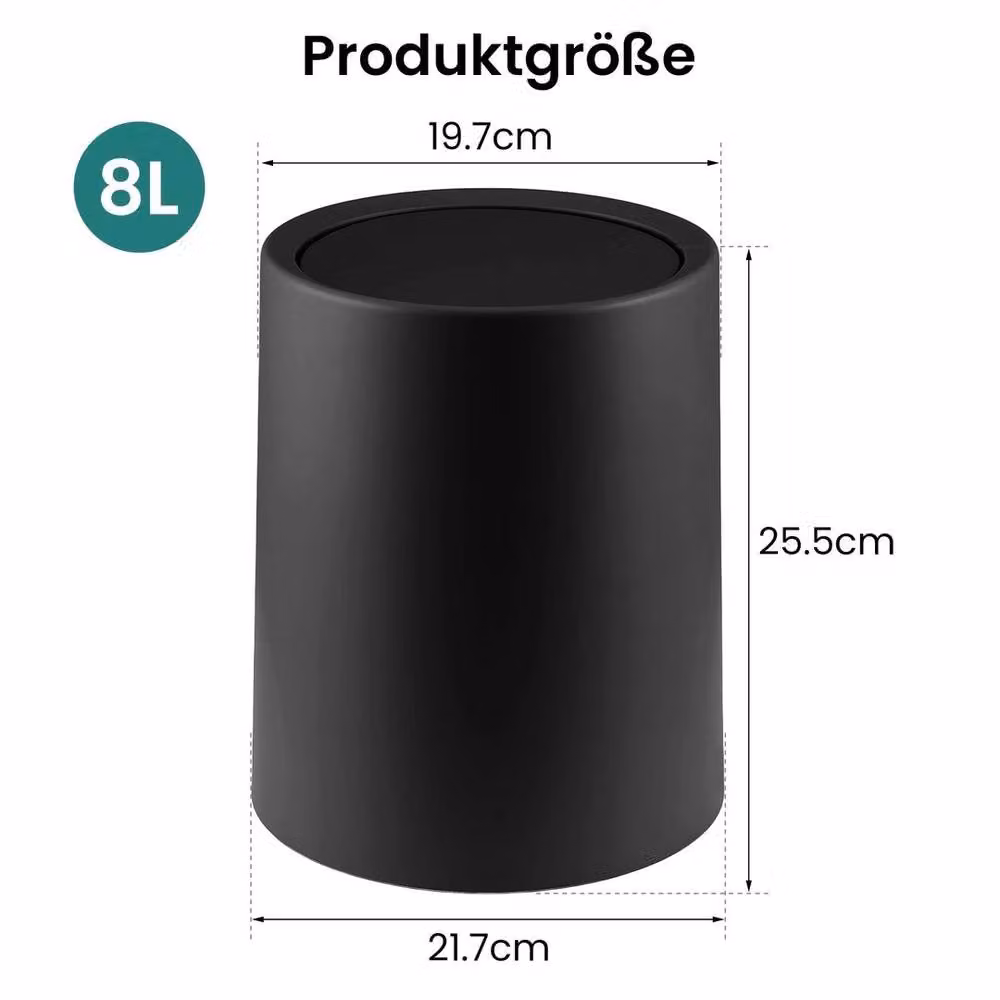 SPETLEK Black Swing Lid Cosmetic Bin for Bathroom and Guest Toilet, 8L – 2