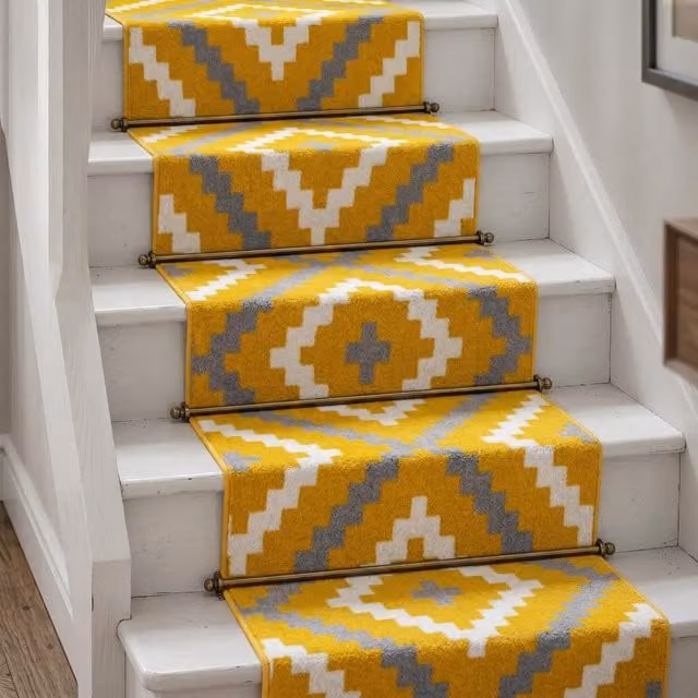 Bravich Geometric Tile Hallway Runner, Yellow, Length: 540 cm