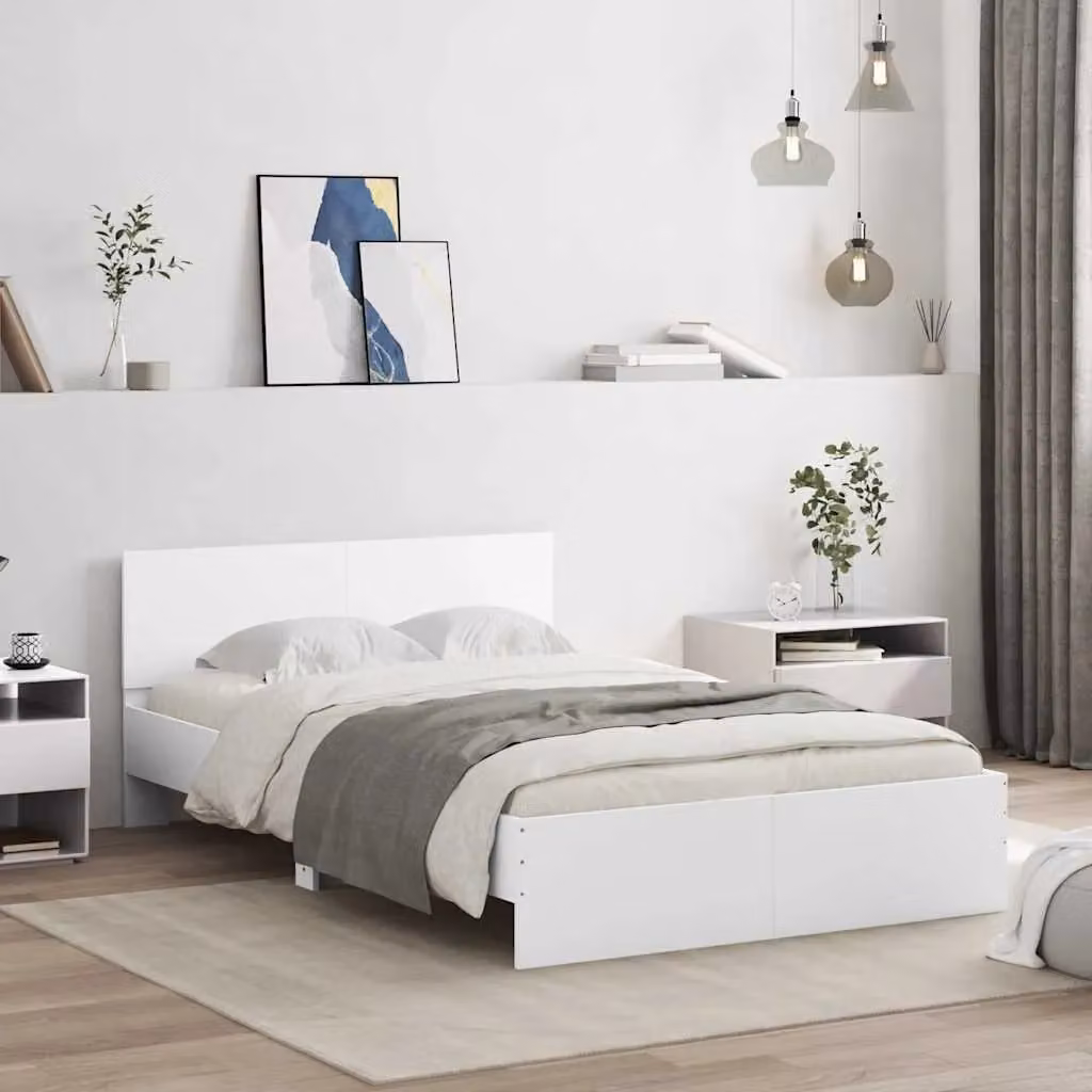 Berkfield Home Modern White Bed Frame with Headboard, LED Under-Bed Lighting and USB Charging Port, W/D/H: 140 x 200 cm – 2