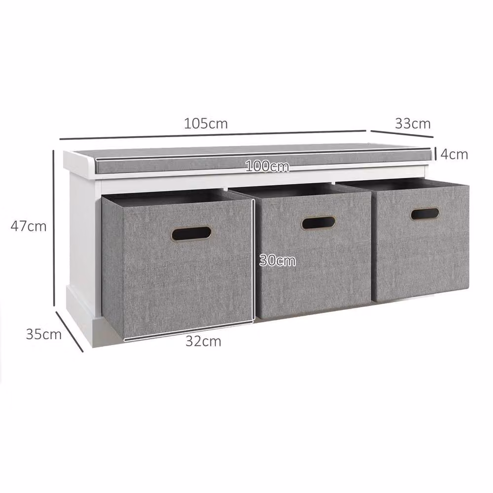 Havendro Modern Shoe Storage Bench with Grey Fabric Seat – 2