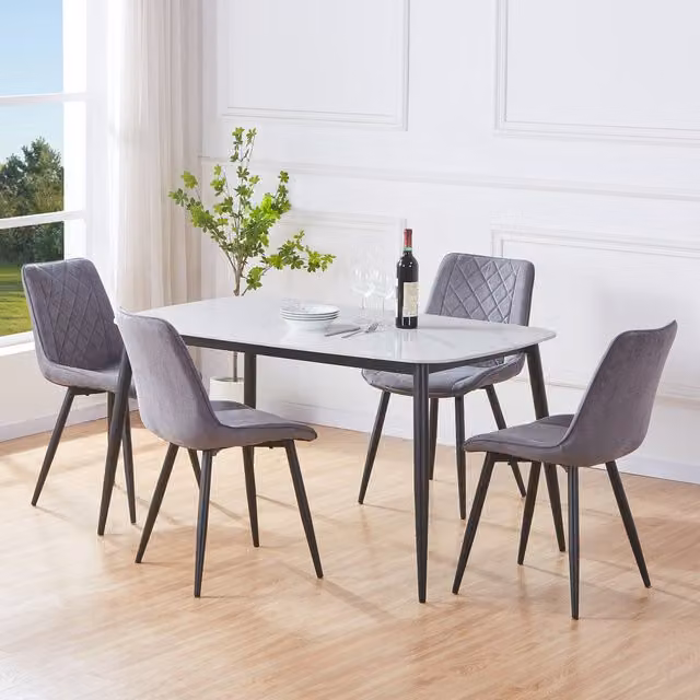 Aspen White Sintered Stone Rectangular Dining Table and 4 Grey Cord Fabric Chair Set